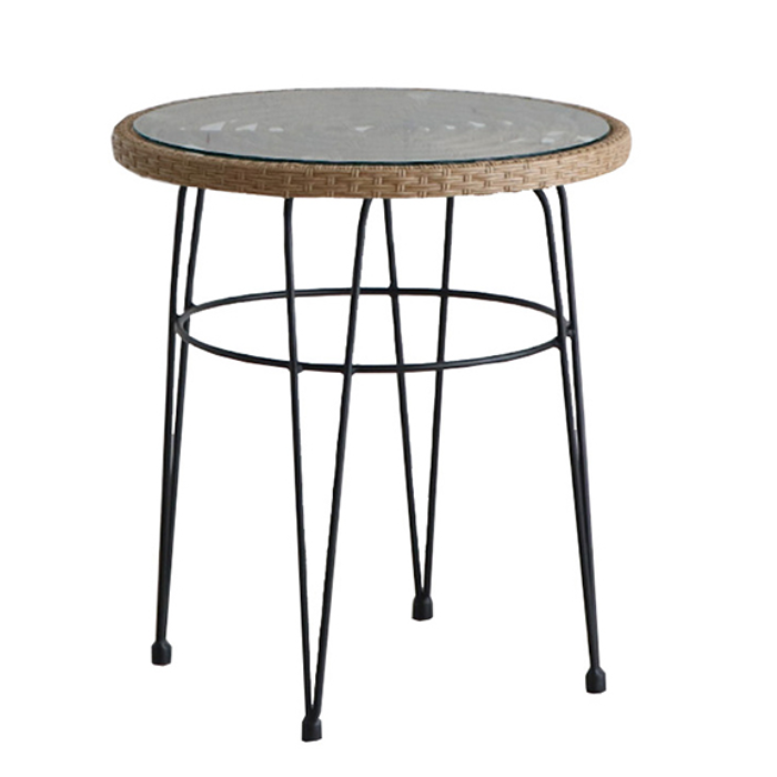 テーブル カフェテーブル 丸テーブル ガラス ラタン調 スチール脚 リゾネア